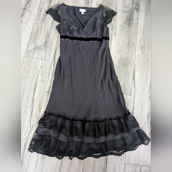 LOFT Ann Taylor Silk Velvet Lace Midi Dress - Picture 1 of 4